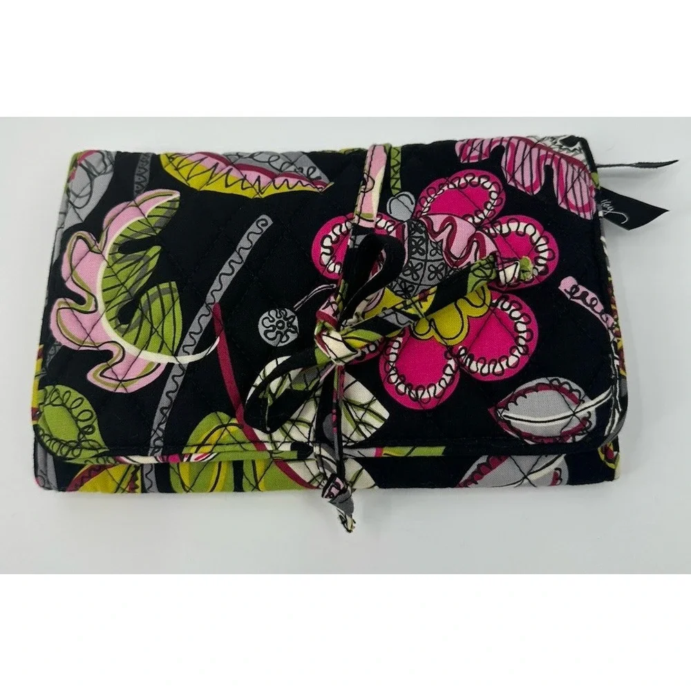 Vera‎ Bradley Jewelry Folding Organizer Travel Black Floral Compartments